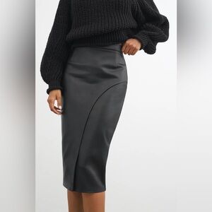 Marcella NYC Nyssa Black Faux Leather Asymmetrical Midi Skirt NWT